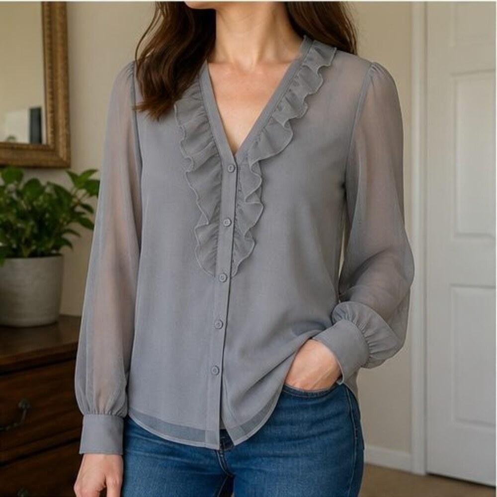 Gray Ruffle Blouse - Picture 2 of 6